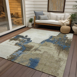HomeRoots 5' Abstract Beige and Brown Washable Area Rug for Indoor and Outdoor Use – Durable, Modern Design 8' X 10' 609157