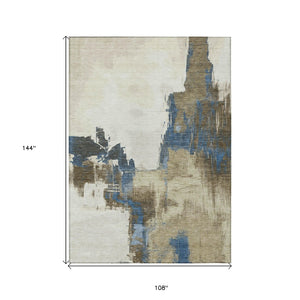 HomeRoots 5' Abstract Beige and Brown Washable Area Rug for Indoor and Outdoor Use – Durable, Modern Design 9' X 12' 609158