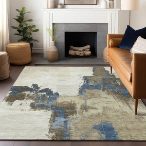 HomeRoots 5' Abstract Beige and Brown Washable Area Rug for Indoor and Outdoor Use – Durable, Modern Design 9' X 12' 609158