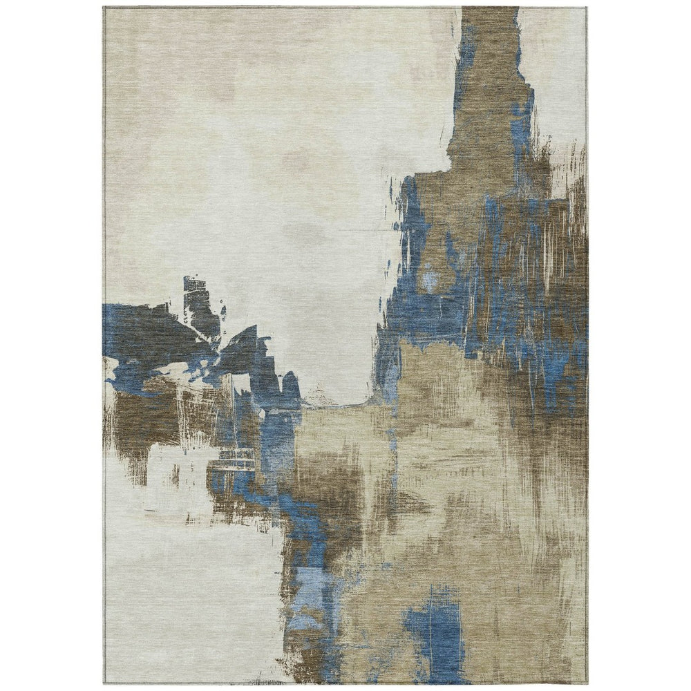 HomeRoots 5' Abstract Beige and Brown Washable Area Rug for Indoor and Outdoor Use – Durable, Modern Design 10' X 14' 609159