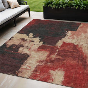 HomeRoots 5' Brick Red Abstract Area Rug - Durable, Washable Design for Indoor & Outdoor Spaces, Easy Care 5' X 8' 609161