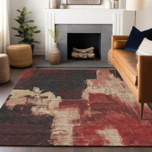 HomeRoots 5' Brick Red Abstract Area Rug - Durable, Washable Design for Indoor & Outdoor Spaces, Easy Care 5' X 8' 609161