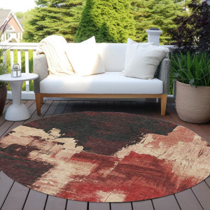 HomeRoots 5' Brick Red Abstract Area Rug - Durable, Washable Design for Indoor & Outdoor Spaces, Easy Care 8' Round 609162