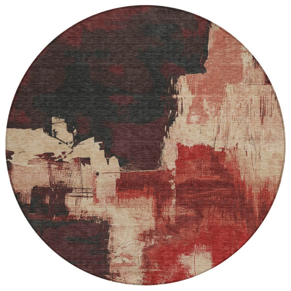 HomeRoots 5' Brick Red Abstract Area Rug - Durable, Washable Design for Indoor & Outdoor Spaces, Easy Care 8' Round 609162