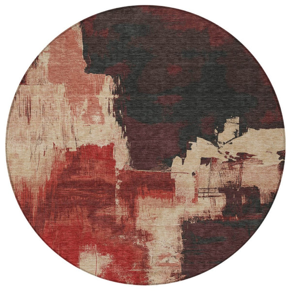 HomeRoots 5' Brick Red Abstract Area Rug - Durable, Washable Design for Indoor & Outdoor Spaces, Easy Care 8' Round 609162