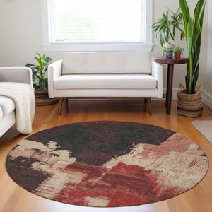 HomeRoots 5' Brick Red Abstract Area Rug - Durable, Washable Design for Indoor & Outdoor Spaces, Easy Care 8' Round 609162