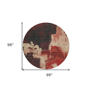 HomeRoots 5' Brick Red Abstract Area Rug - Durable, Washable Design for Indoor & Outdoor Spaces, Easy Care 8' Round 609162
