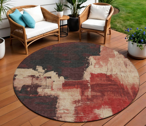 HomeRoots 5' Brick Red Abstract Area Rug - Durable, Washable Design for Indoor & Outdoor Spaces, Easy Care 8' Round 609162