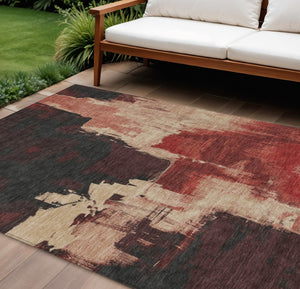 HomeRoots 5' Brick Red Abstract Area Rug - Durable, Washable Design for Indoor & Outdoor Spaces, Easy Care 8' X 10' 609163