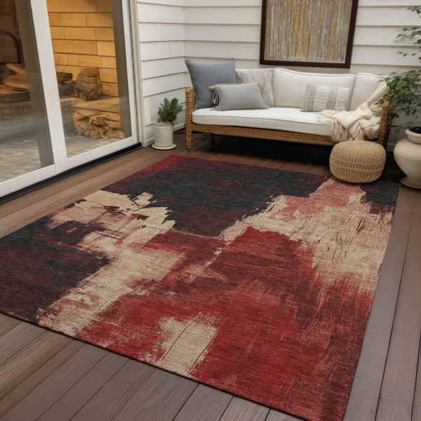HomeRoots 5' Brick Red Abstract Area Rug - Durable, Washable Design for Indoor & Outdoor Spaces, Easy Care 8' X 10' 609163
