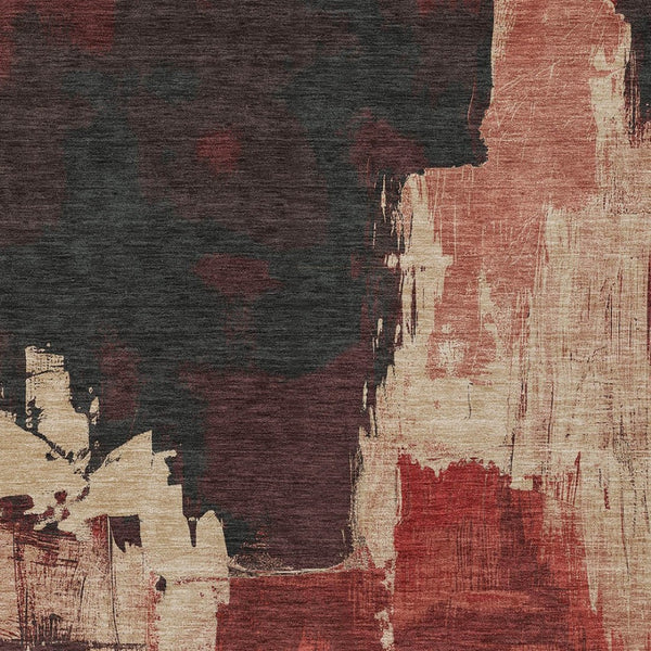 HomeRoots 5' Brick Red Abstract Area Rug - Durable, Washable Design for Indoor & Outdoor Spaces, Easy Care 8' X 10' 609163