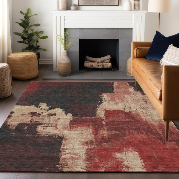 HomeRoots 5' Brick Red Abstract Area Rug - Durable, Washable Design for Indoor & Outdoor Spaces, Easy Care 9' X 12' 609164