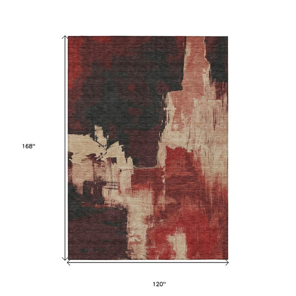 HomeRoots 5' Brick Red Abstract Area Rug - Durable, Washable Design for Indoor & Outdoor Spaces, Easy Care 10' X 14' 609165