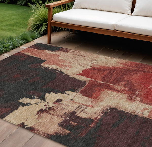 HomeRoots 5' Brick Red Abstract Area Rug - Durable, Washable Design for Indoor & Outdoor Spaces, Easy Care 10' X 14' 609165