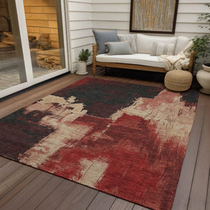 HomeRoots 5' Brick Red Abstract Area Rug - Durable, Washable Design for Indoor & Outdoor Spaces, Easy Care 10' X 14' 609165