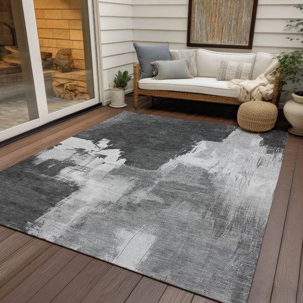 HomeRoots 5' Gray and Smoky Black Abstract Washable Area Rug for Stylish Indoor and Outdoor Spaces 8' X 10' 609169