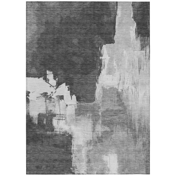 HomeRoots 5' Gray and Smoky Black Abstract Washable Area Rug for Stylish Indoor and Outdoor Spaces 9' X 12' 609170