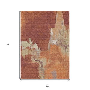 HomeRoots 5' Bold Orange Abstract Area Rug - Durable Indoor/Outdoor Design Perfect for High-Traffic Spaces 5' X 8' 609173