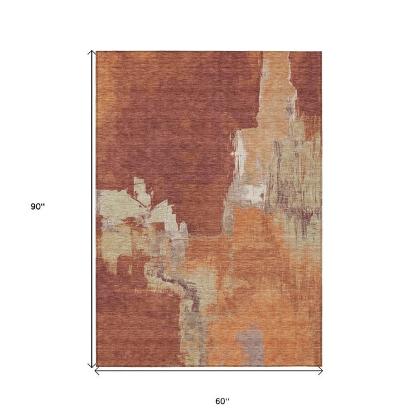 HomeRoots 5' Bold Orange Abstract Area Rug - Durable Indoor/Outdoor Design Perfect for High-Traffic Spaces 5' X 8' 609173