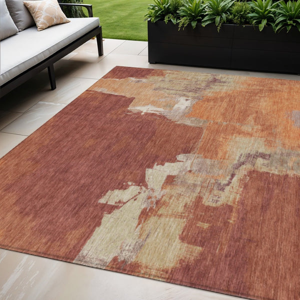 HomeRoots 5' Bold Orange Abstract Area Rug - Durable Indoor/Outdoor Design Perfect for High-Traffic Spaces 5' X 8' 609173