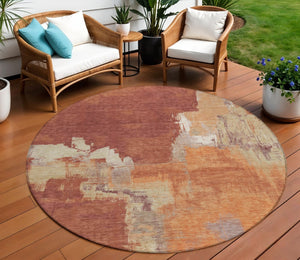 HomeRoots 5' Bold Orange Abstract Area Rug - Durable Indoor/Outdoor Design Perfect for High-Traffic Spaces 8' Round 609174