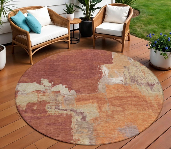HomeRoots 5' Bold Orange Abstract Area Rug - Durable Indoor/Outdoor Design Perfect for High-Traffic Spaces 8' Round 609174