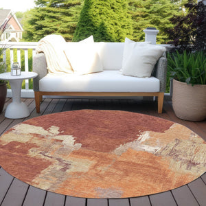HomeRoots 5' Bold Orange Abstract Area Rug - Durable Indoor/Outdoor Design Perfect for High-Traffic Spaces 8' Round 609174