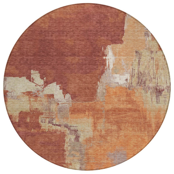HomeRoots 5' Bold Orange Abstract Area Rug - Durable Indoor/Outdoor Design Perfect for High-Traffic Spaces 8' Round 609174