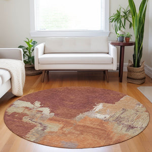 HomeRoots 5' Bold Orange Abstract Area Rug - Durable Indoor/Outdoor Design Perfect for High-Traffic Spaces 8' Round 609174