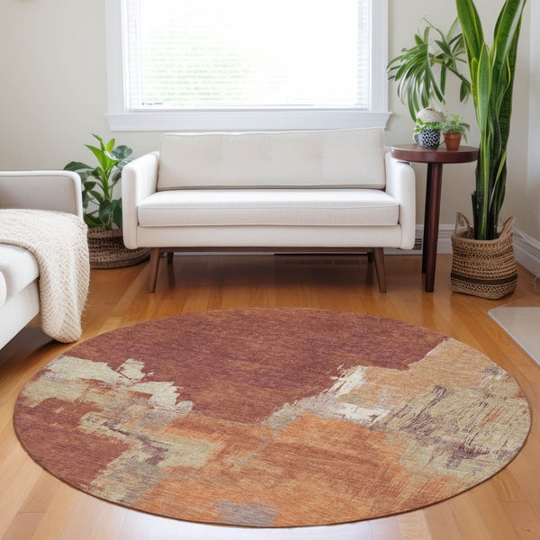 HomeRoots 5' Bold Orange Abstract Area Rug - Durable Indoor/Outdoor Design Perfect for High-Traffic Spaces 8' Round 609174