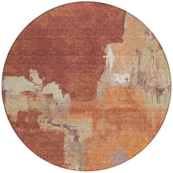 HomeRoots 5' Bold Orange Abstract Area Rug - Durable Indoor/Outdoor Design Perfect for High-Traffic Spaces 8' Round 609174