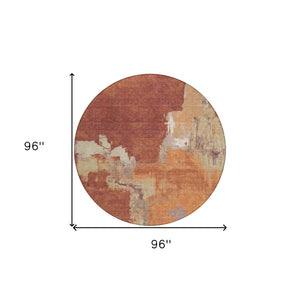 HomeRoots 5' Bold Orange Abstract Area Rug - Durable Indoor/Outdoor Design Perfect for High-Traffic Spaces 8' Round 609174