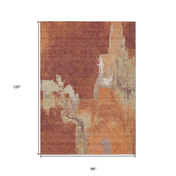 HomeRoots 5' Bold Orange Abstract Area Rug - Durable Indoor/Outdoor Design Perfect for High-Traffic Spaces 8' X 10' 609175