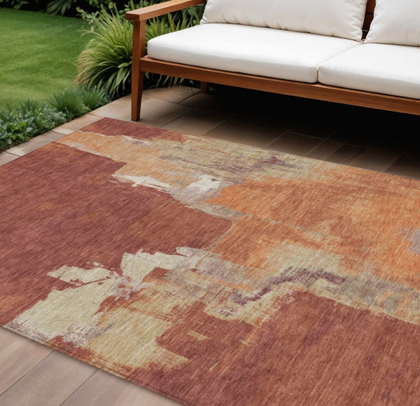 HomeRoots 5' Bold Orange Abstract Area Rug - Durable Indoor/Outdoor Design Perfect for High-Traffic Spaces 9' X 12' 609176