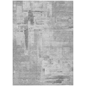 HomeRoots 5' Durable Gray and Off-White Abstract Washable Area Rug for Indoor and Outdoor High-Traffic Use 5' X 8' 609197