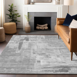 HomeRoots 5' Durable Gray and Off-White Abstract Washable Area Rug for Indoor and Outdoor High-Traffic Use 5' X 8' 609197