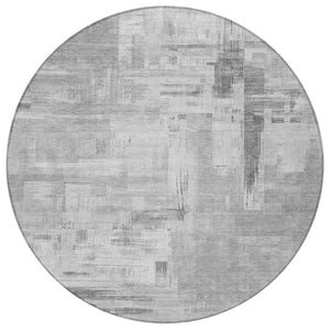 HomeRoots 5' Durable Gray and Off-White Abstract Washable Area Rug for Indoor and Outdoor High-Traffic Use 8' Round 609198