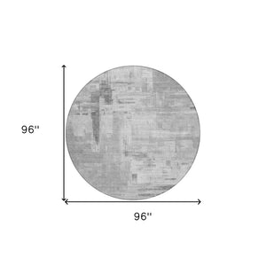 HomeRoots 5' Durable Gray and Off-White Abstract Washable Area Rug for Indoor and Outdoor High-Traffic Use 8' Round 609198