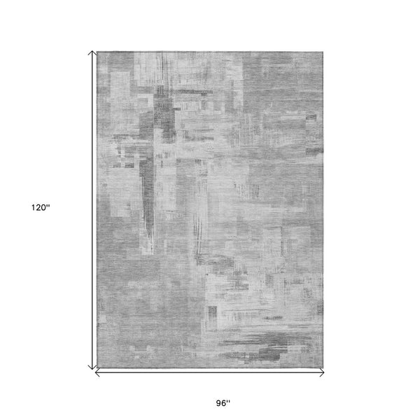 HomeRoots 5' Durable Gray and Off-White Abstract Washable Area Rug for Indoor and Outdoor High-Traffic Use 8' X 10' 609199
