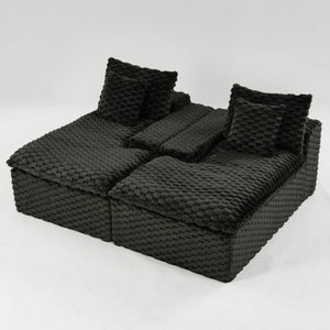 English Elm Black Turtle Velvet Double Chaise Lounge - Plush Dual Sofa For Ultimate Comfort & Style, 400 Lbs Capacity W3371S00034