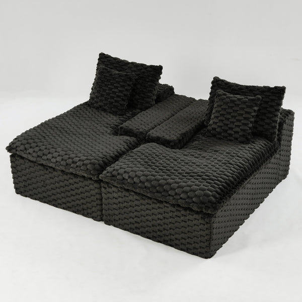 English Elm Black Turtle Velvet Double Chaise Lounge - Plush Dual Sofa For Ultimate Comfort & Style, 400 Lbs Capacity W3371S00034