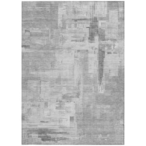 HomeRoots 5' Durable Gray and Off-White Abstract Washable Area Rug for Indoor and Outdoor High-Traffic Use 9' X 12' 609200