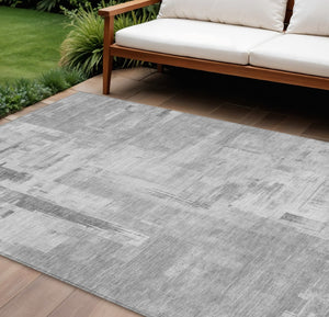 HomeRoots 5' Durable Gray and Off-White Abstract Washable Area Rug for Indoor and Outdoor High-Traffic Use 9' X 12' 609200