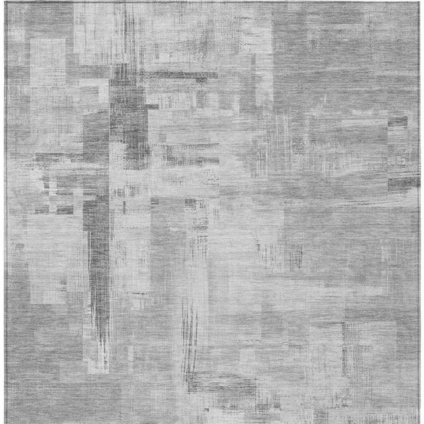 HomeRoots 5' Durable Gray and Off-White Abstract Washable Area Rug for Indoor and Outdoor High-Traffic Use 9' X 12' 609200