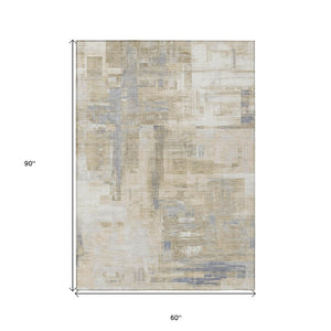 HomeRoots 5' Stylish Ivory and Beige Abstract Area Rug for Indoor and Outdoor Use - Washable and Durable Design 5' X 8' 609203