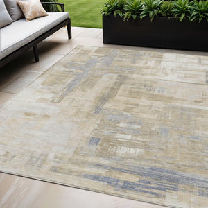 HomeRoots 5' Stylish Ivory and Beige Abstract Area Rug for Indoor and Outdoor Use - Washable and Durable Design 5' X 8' 609203