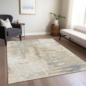 HomeRoots 5' Stylish Ivory and Beige Abstract Area Rug for Indoor and Outdoor Use - Washable and Durable Design 5' X 8' 609203
