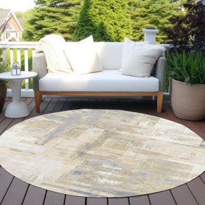 HomeRoots 5' Stylish Ivory and Beige Abstract Area Rug for Indoor and Outdoor Use - Washable and Durable Design 8' Round 609204