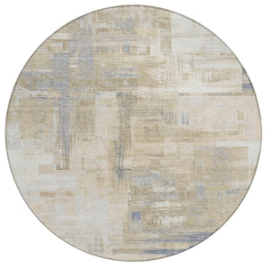HomeRoots 5' Stylish Ivory and Beige Abstract Area Rug for Indoor and Outdoor Use - Washable and Durable Design 8' Round 609204