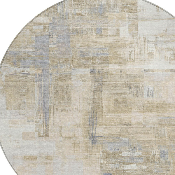HomeRoots 5' Stylish Ivory and Beige Abstract Area Rug for Indoor and Outdoor Use - Washable and Durable Design 8' Round 609204